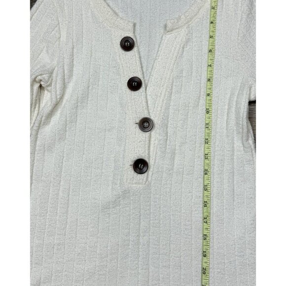 Ivory Ribbed Henley Long-Sleeve Sweater Womens Medium Button Detail Lightweight - Picture 9 of 15